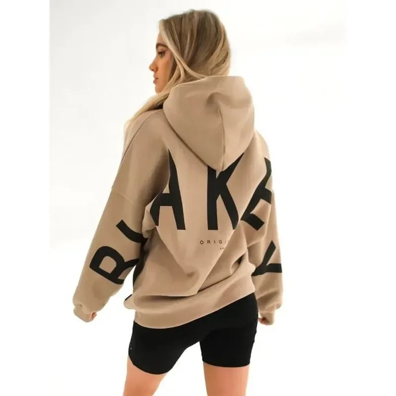 Nueva sudadera holgada de manga larga gruesa con estampado de moda para mujer, sudadera informal blanca cómoda de fibra de poliéster para invierno