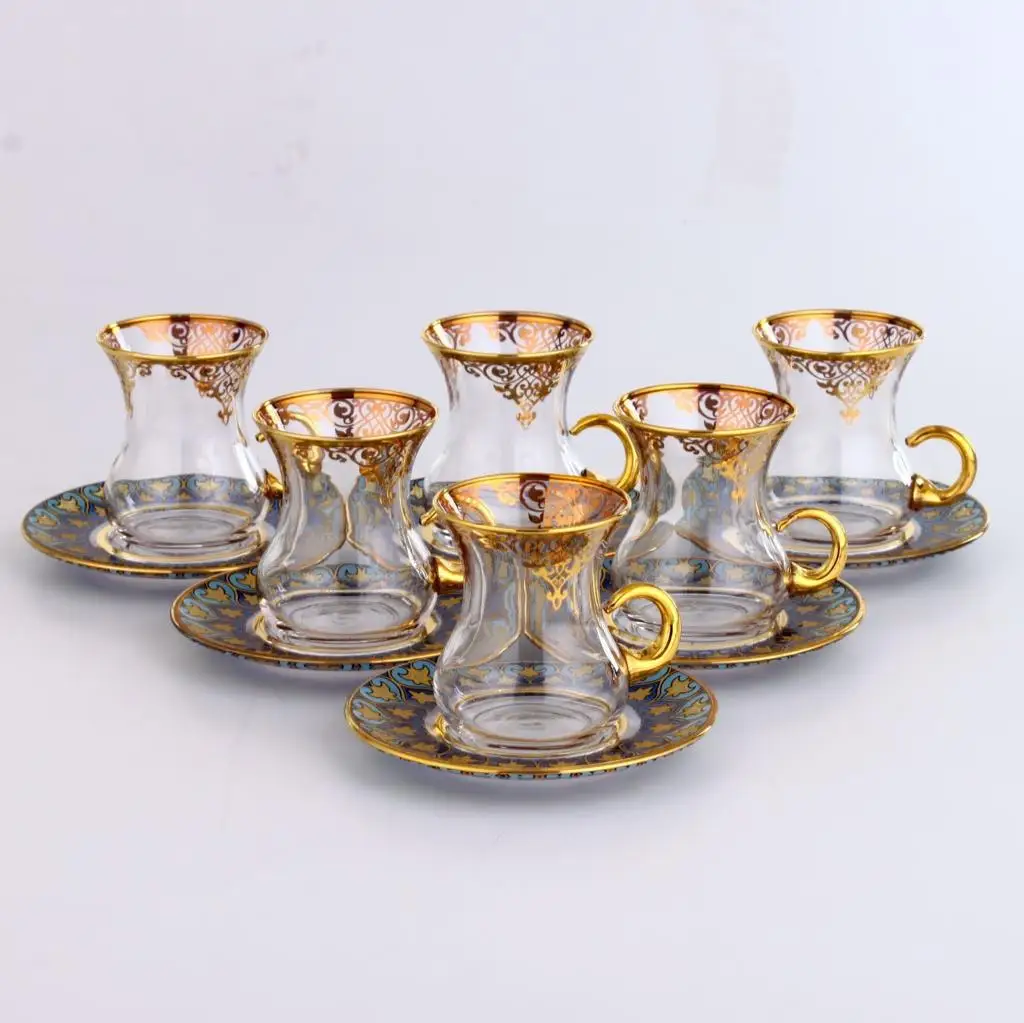 LaModaHome Turkish Arabic Tea Glasses Set of, Fancy Vintage Handmade Set for Serving, Teatime, new Home Wedding Gift 12 Pcs Thin Wa