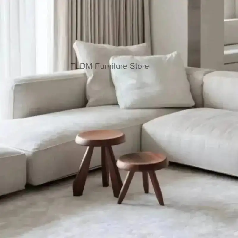 Table Simple Stool, Mid-Century Modern Stylish Wood Accent Stool, Tripod Side Legs Stool Minimalist For Living Room Furniture