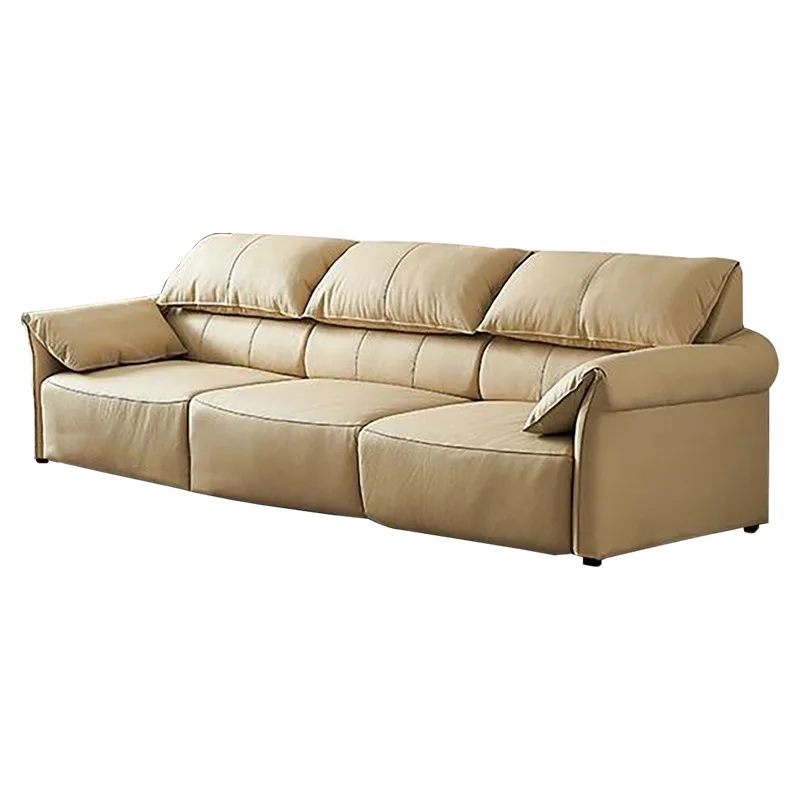 

Modern cream style, high back living room multi-function fully automatic retractable first-layer real cowhide sofa bed