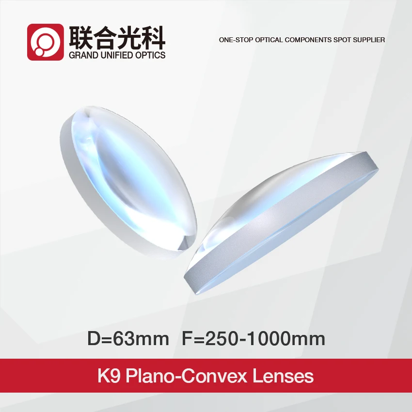 AR Coating Dia 63mm Focal Length 250mm 500mm 1000mm K9 Optical Glass Plano Convex Lenses