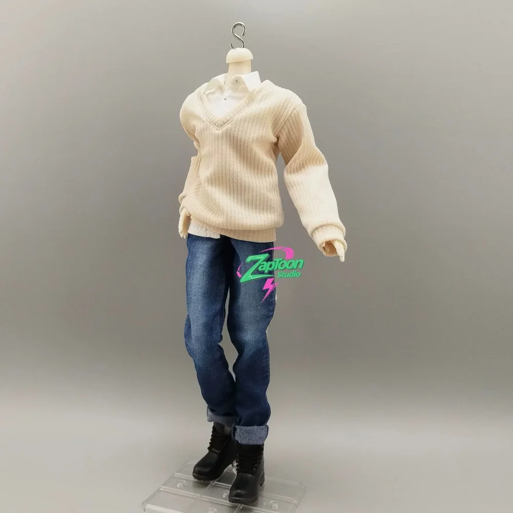 【Only Clothes】Tall 1/6 Body Scale Male Soldier Handmade V-neck Knitted Sweater Built-in Wire Raincoat Fit 12''Action Figure Toys