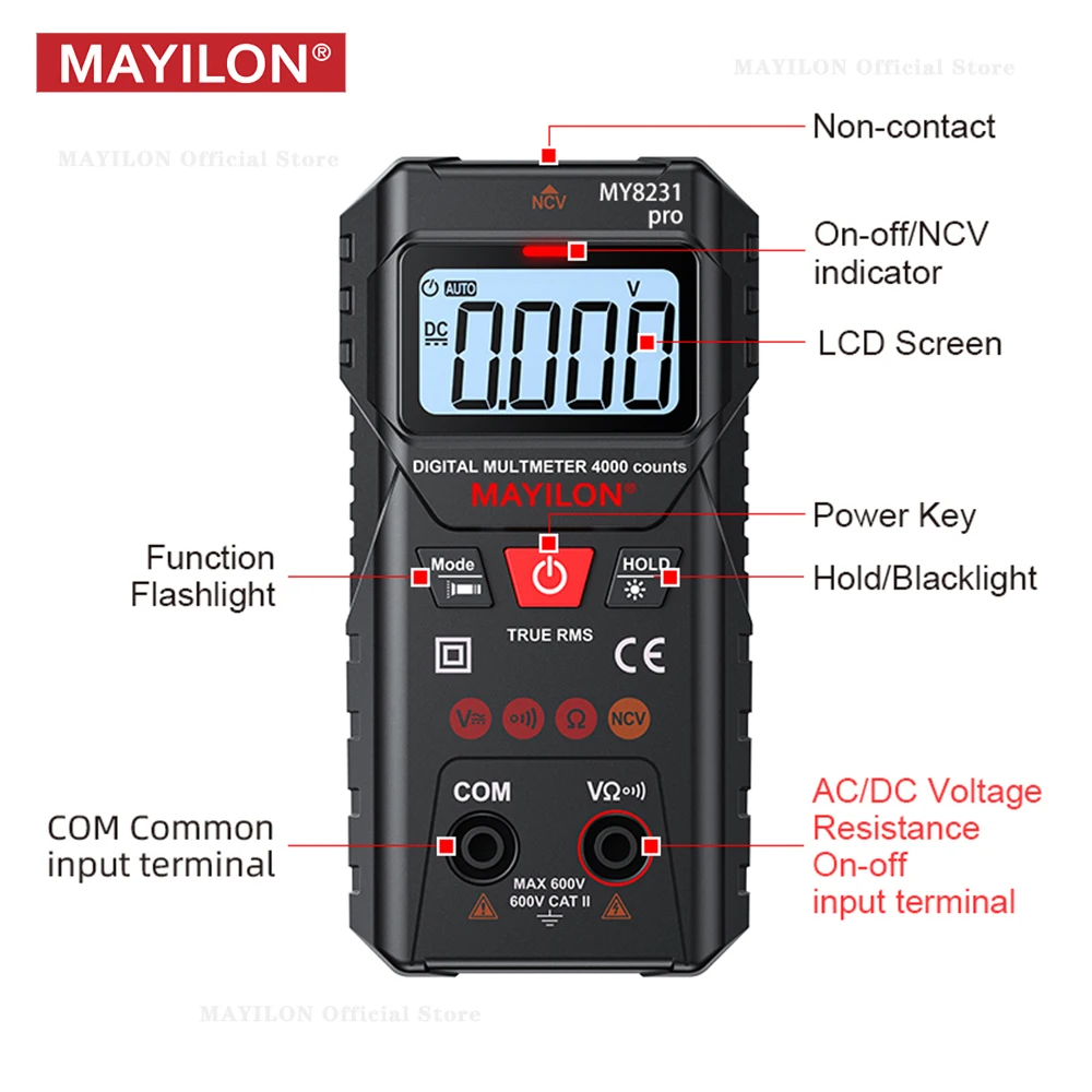 MAYILON MY8231 Pro Multimeter True RMS Professional Digital Voltmeter AC/DC Voltage Resistance NCV Electrical Multi Tester Meter