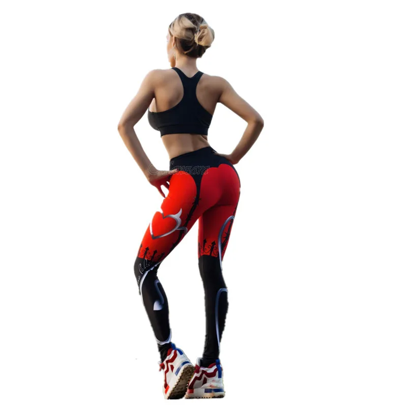 Heart print Running stretch Slim pants Soft and comfortable high-waisted leggings for women