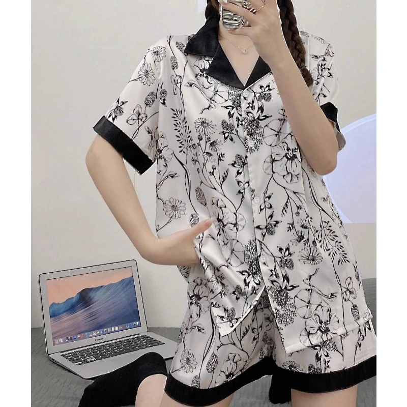 Ink and Wash Painting Chinese Style Women\'s Pajamas 2024 New Summer Fashion Classy Lounges Two-piece Female Short Housewear Y2k