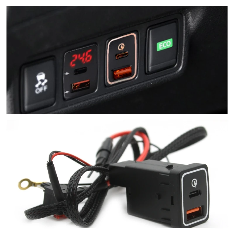 

12V/24V Car Phone Charger Socket Double QC3.0 Type C PD USB Charging Port Power Adapter For Nissan