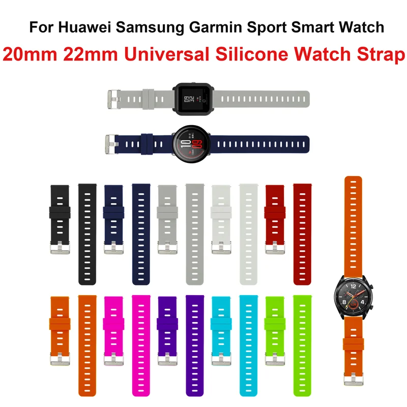 Universal 20mm 22mm Watch Strap For Huawei Garmin Samsung Fashion Quick Release Replacement Sport Smartwatch Band Soft Silicone