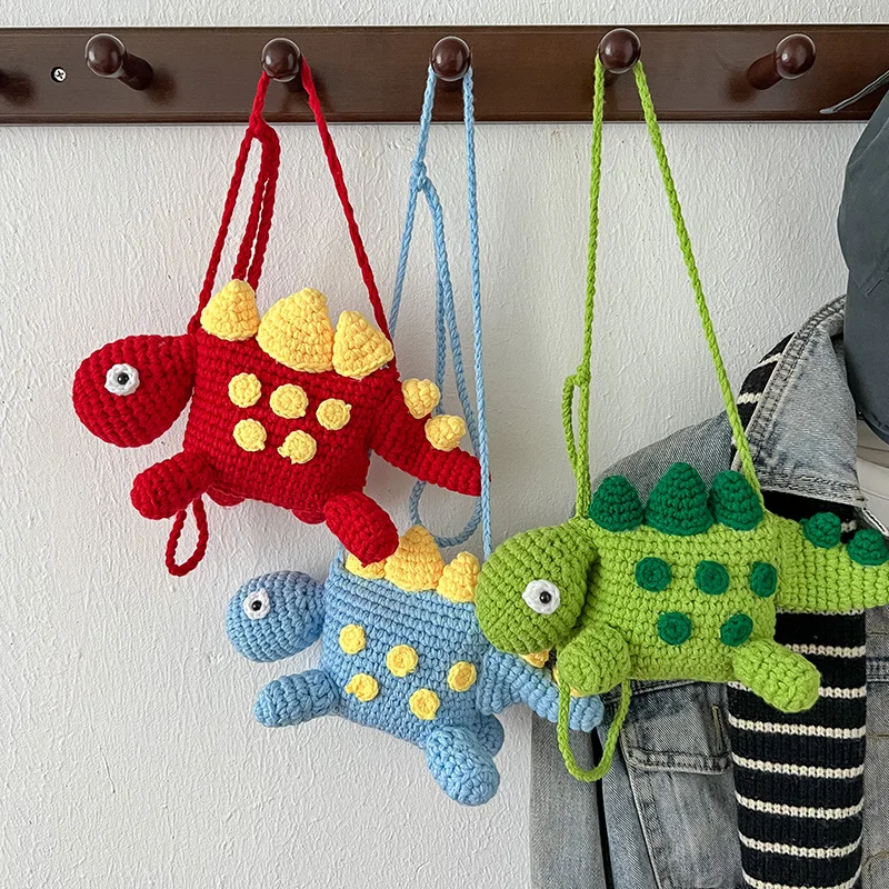 1pc Handmade Small Dinosaur Messenger Bag Single Shoulder Strap Crochet Cute Cartoon Children\'s Change Bag Mini Diagonal Package