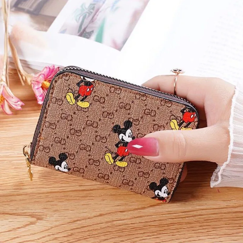 Disney Mickey Mouse Card Bag Wallets Zipper Women Cartoon Fashion Coin Purses Girls Clutch Luxury Credit ID Card Holder 11 Bits