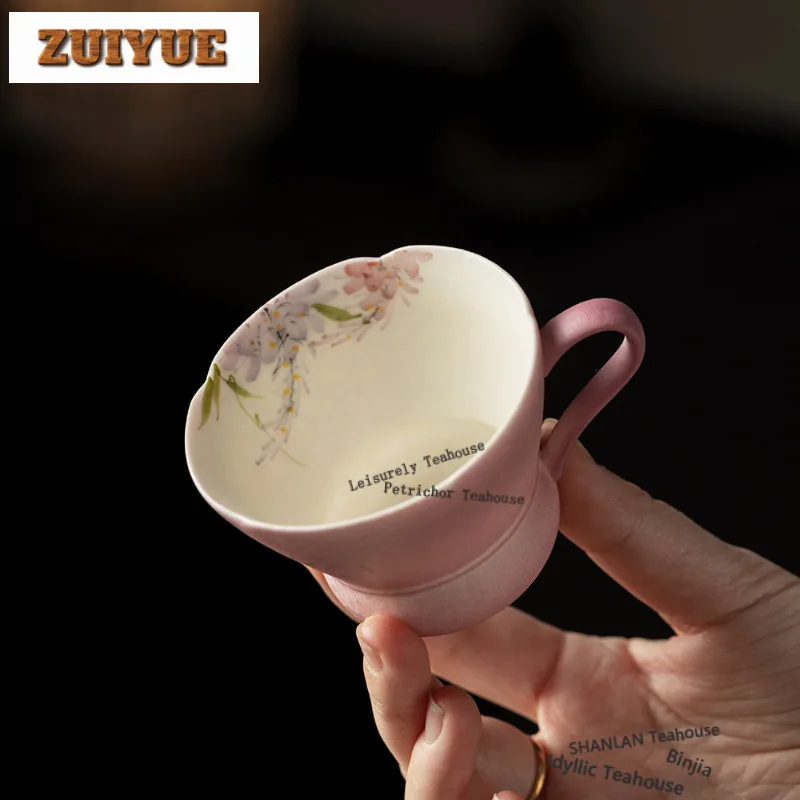

100ml Hand-painted Wisteria Teacup Traditional Tea Bowl Jug Tea-tasting Personal Cup Jianzhan Master Cups Tea Items Collection