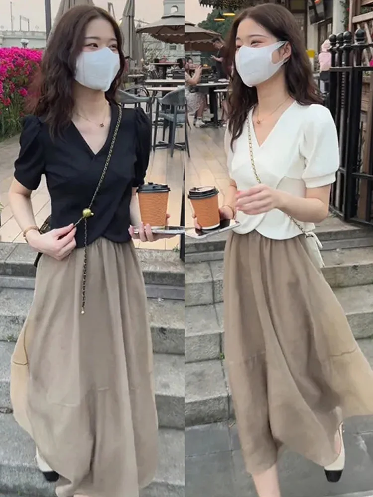 

Summer Short Sleeve Dress Set Women's Fashionable Design Sense Top Quality Small Audience Short Dress Two Piece Set