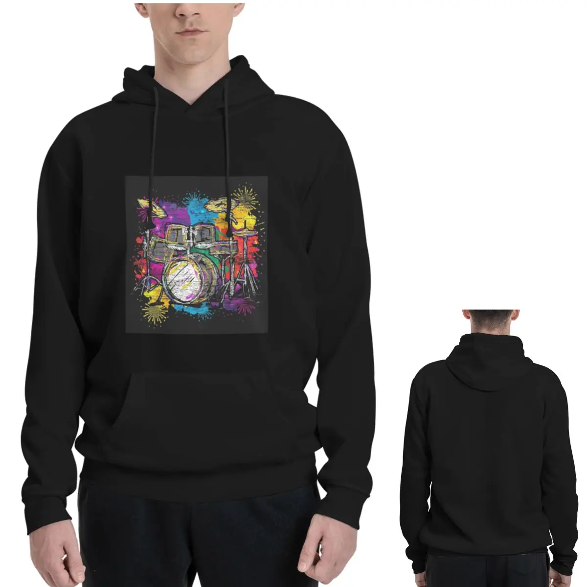 Colorful Drum Dynamic Rhythm In Ink Splash Hoodies Men's Women Casual Pullover Sweatshirts Long Sleeve Streetwear Autumn Winter