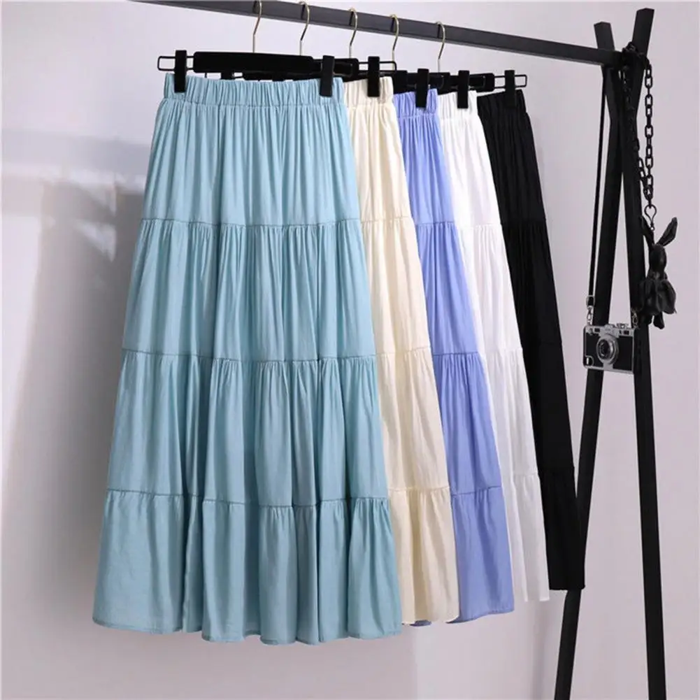 Women's Summer Ice Cool Denim Color Spliced A-line Skirt Tencel Big Swing Long Thin Skirt