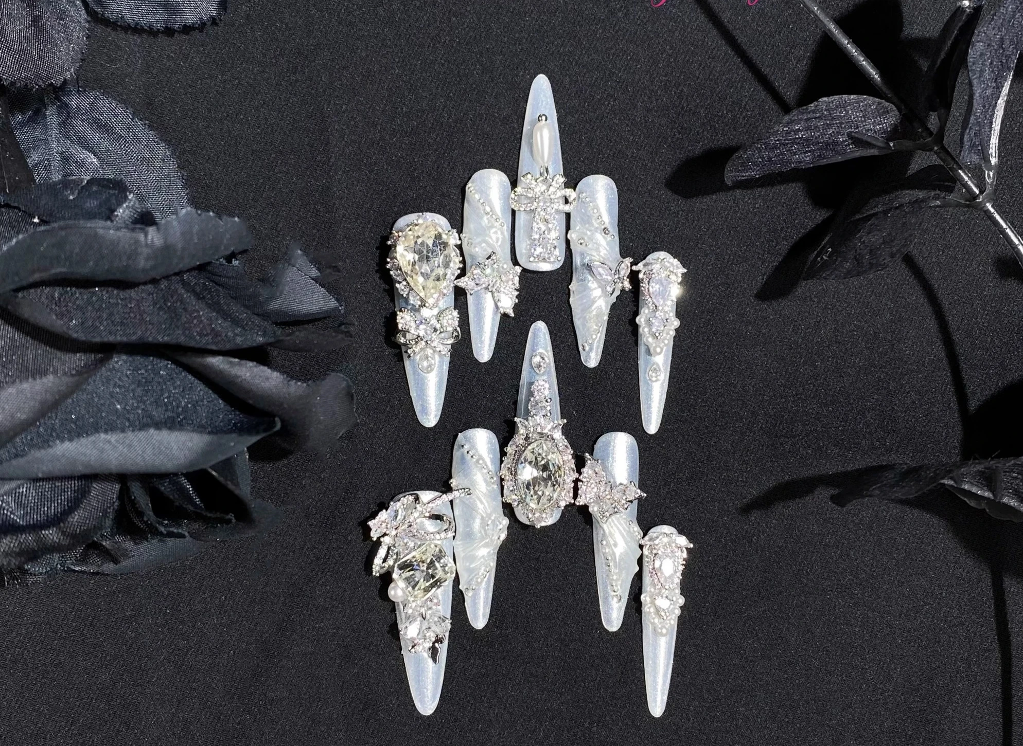 

Handmade Nail Art High Sense Pure Silk Satin Pearlescent Wedding Dress Nail Custom Products