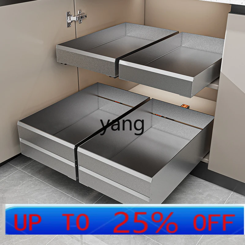 

LMM Space Aluminum Kitchen Cabinet Pull Basket Storage Box Narrow Cabinet Drawer Pull-out Shelf