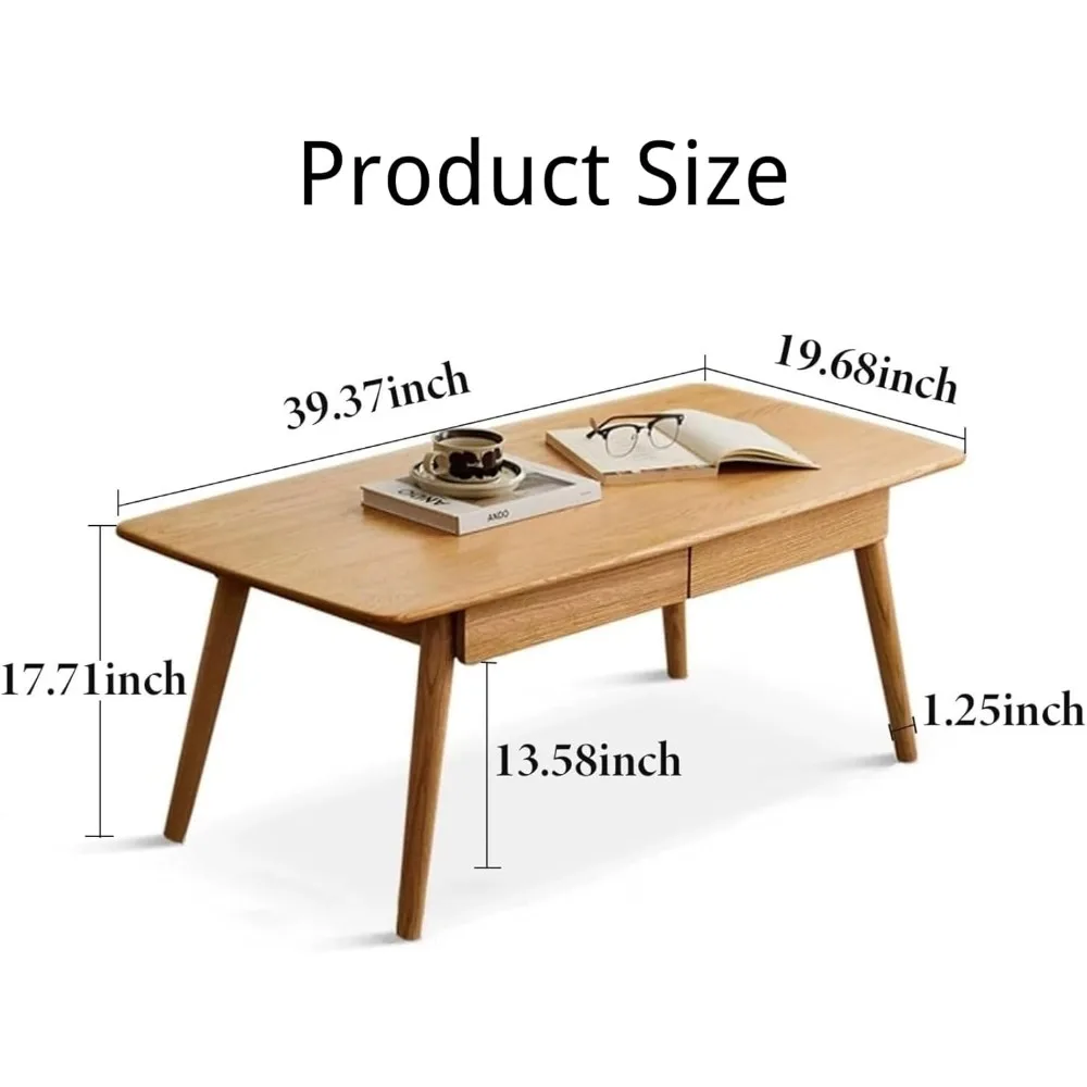 Mesa de centro de madera maciza de roble con almacenamiento, mesa de centro moderna de mediados de siglo, mesa de salón minimalista