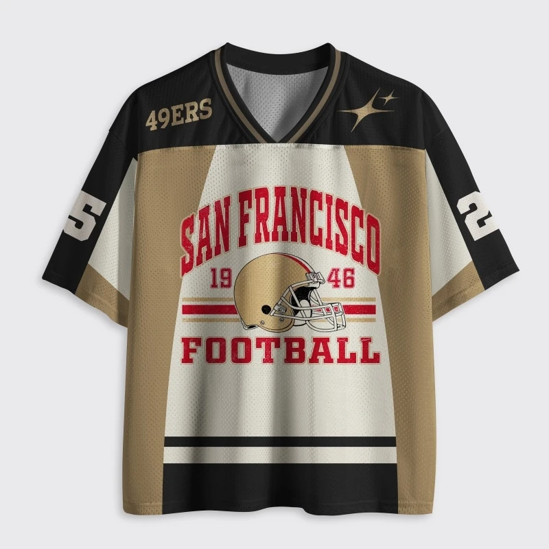 San Francisco Football Retro Jersey Unisex 1946 Helmet Graphic V-Neck Short Sleeve Sports Fan Tee