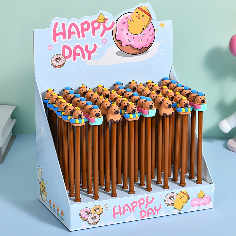 

48 шт., милая капибара, мультяшная студенческая нейтральная ручка, черная карбоновая ручка на водной основе, креативные обучающие канцелярские принадлежности, призы