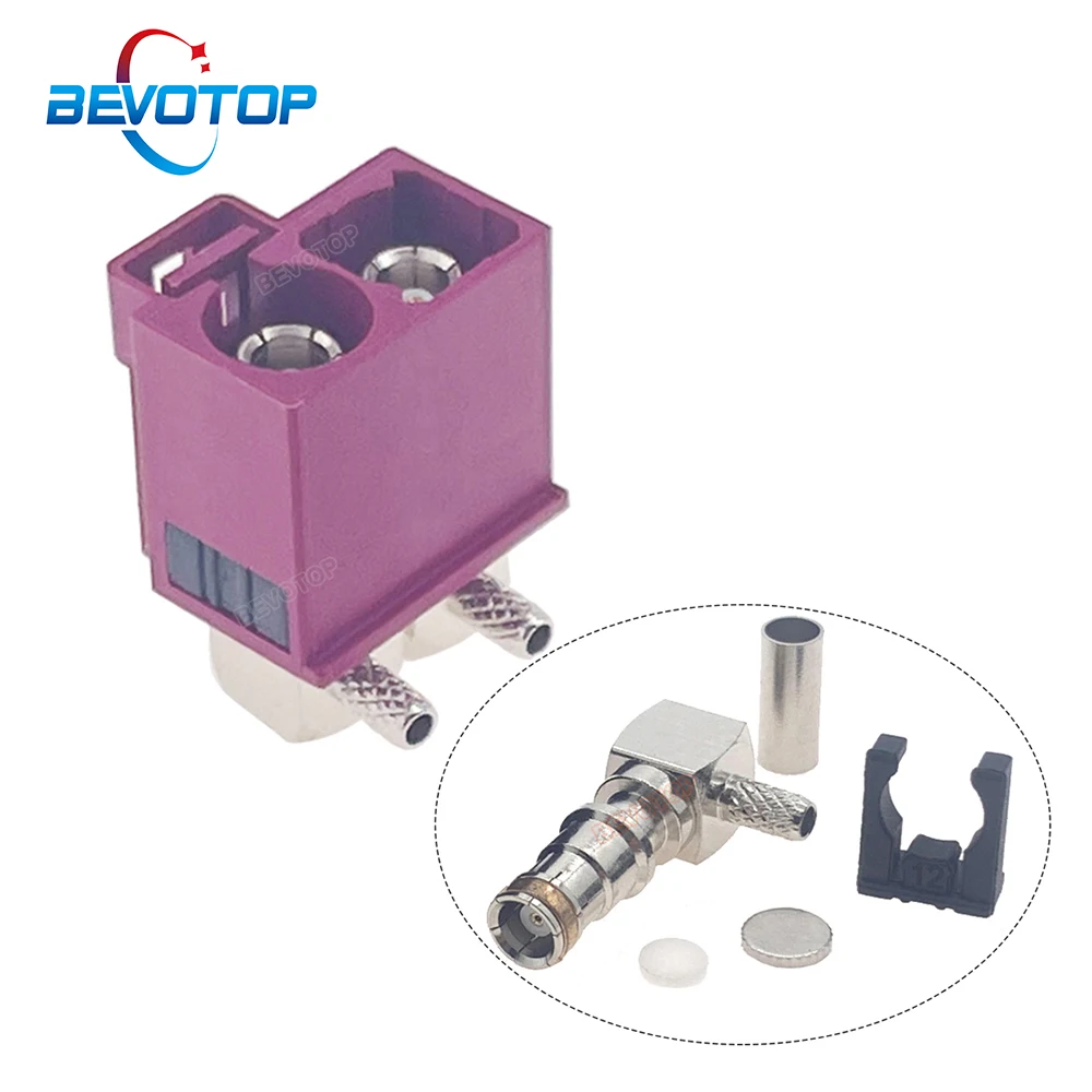 10PCS/LOT Twin Fakra D Female Right Angle 90° Connector Double Dual Fakra Jack 50 Ohm RF Connector for RG316 RG174 Cable BEVOTOP