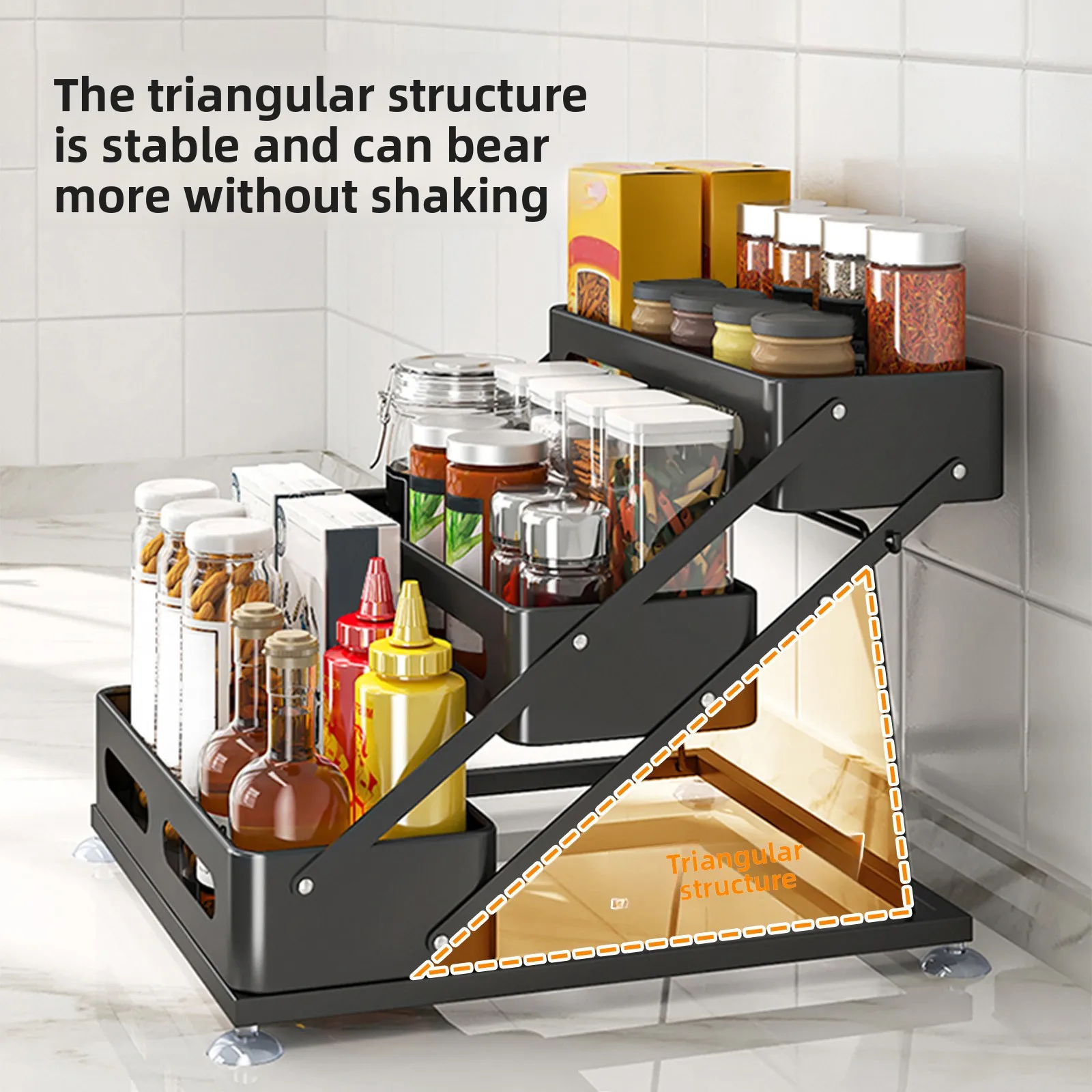 

Kitchen seasoning rack adjustable high condiment rack countertop household snap-on oil, salt, sauce and vinegar seasoning