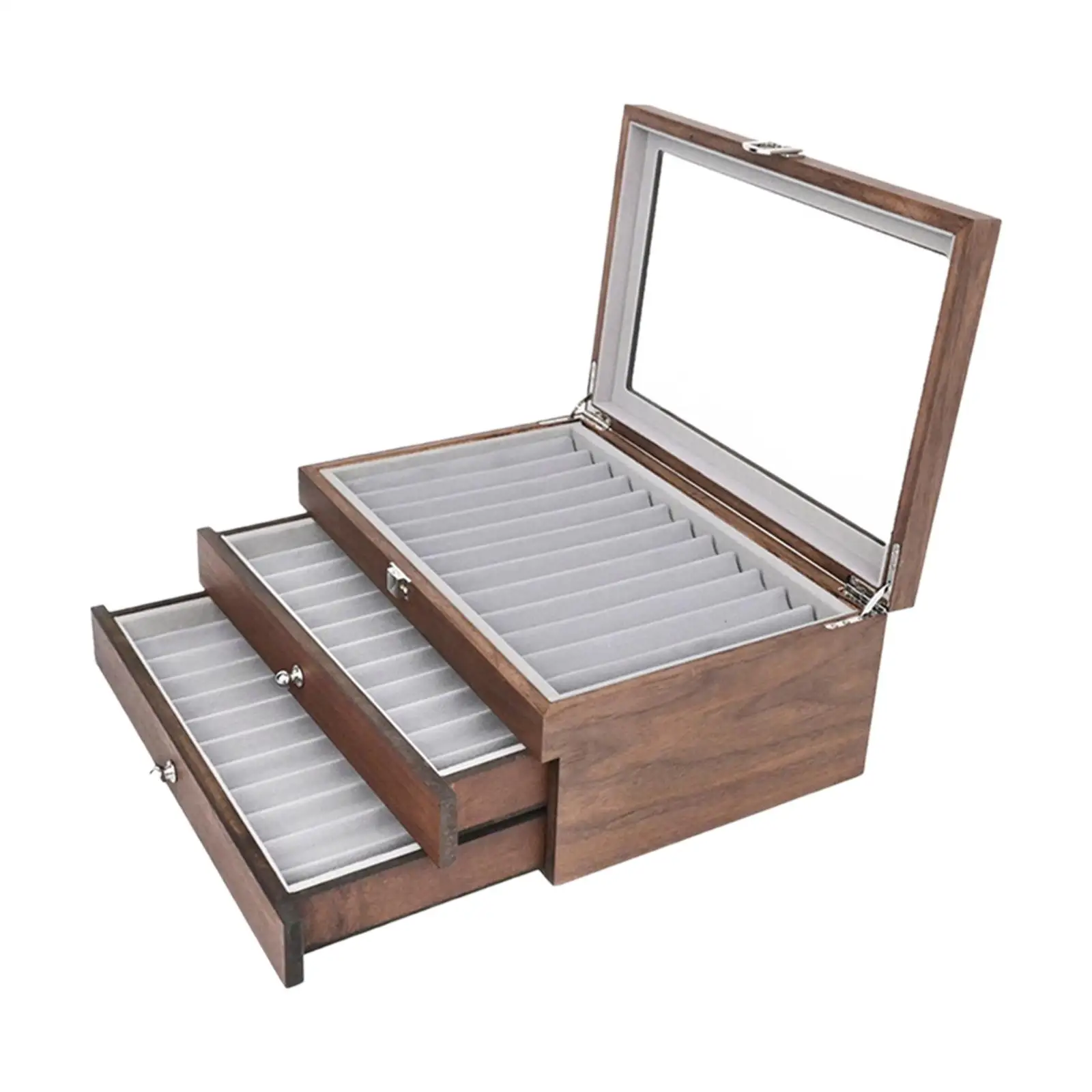 3 Layers Wooden Pen Display Box Pen Organizer Box Pen Collection Box with Clear View Protective Lightweight Pen Box Pen Case
