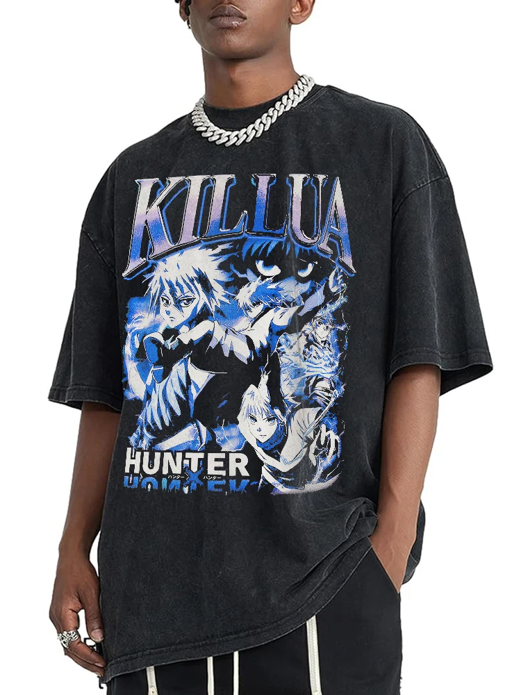 

Men KILLUA Anime DTG Print Vintage Cotton T shirt Summer Casual Tops Tee Oversize Plus size Clothes Women Tshirt