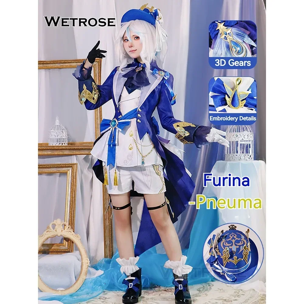 【Wetrose】In Stock Furina SSR Cosplay Costume Genshin Impact Pneuma White Furiina Focalors Hydro God Archon Set Wig Halloween