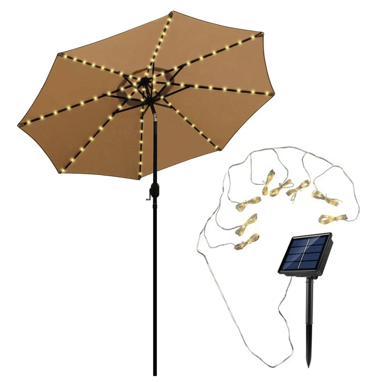 104 LED Umbrella String Light With 8 Modes Waterproof Deck Umbrella String Lamp Decorative Solar Powered Light