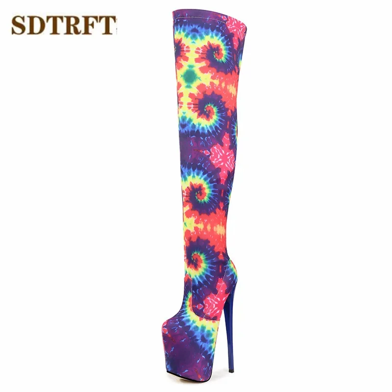 SDTRFT Pole Dancing 20cm Thin Heels Stiletto Over The Knee Long Boots Platform Women Pumps Ladies Elastic Fabric Side Zip Shoes