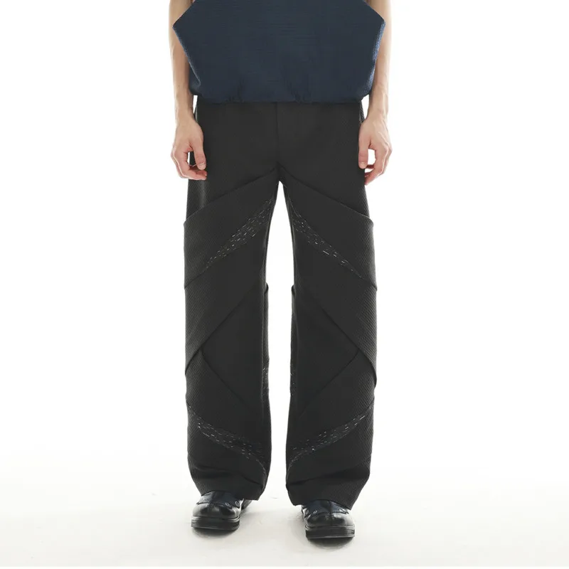 HKSH Spring Autumn New Men Dark Pleated Deconstructed Three-Dimensional Patchwork Texture Versatile Original Design Casual Pants