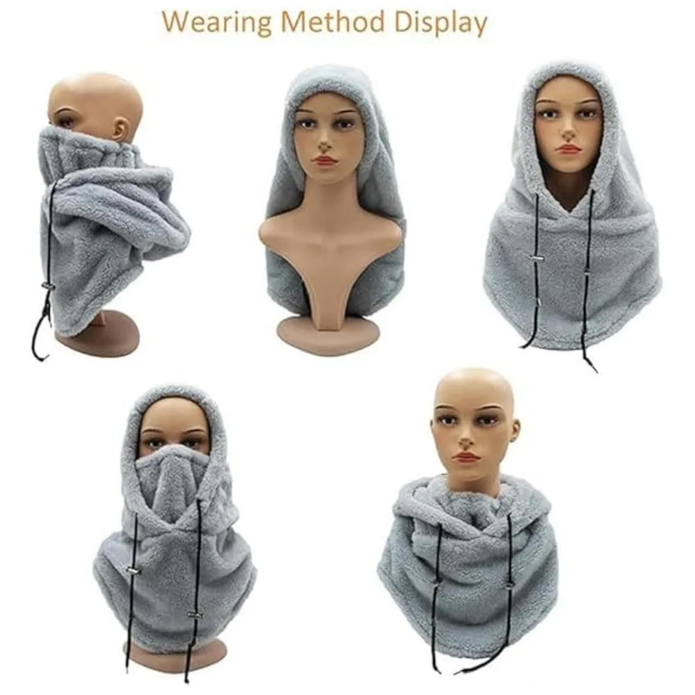 High Quality Arctic Velvet Sherpa Hood Ski Mask Adjustable 3 in 1 Warm Hood Warm Tool Thicken Neck Warm Hooded Men Women