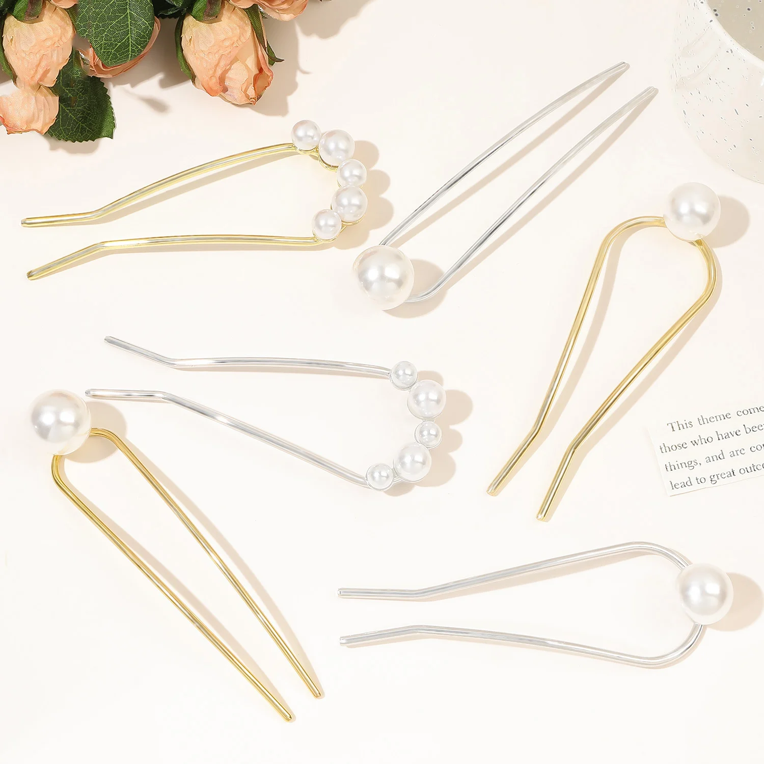 New Metal Vintage U Shape Hairpin Pearls Hair Sticks Long Hair Bun Fixed Hair Clip Wedding Womens Sweet Hair Accessories Hairpin