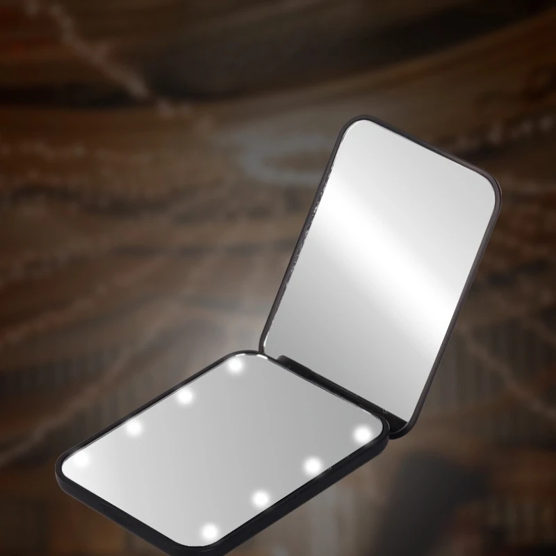 Tragbarer tragbarer LED-Make-up-Spiegel, 2-facher Kippschalter, 8 Lampenperlen, Make-up-Klappspiegel