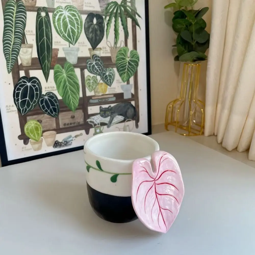 Creative Handmade Ceramic Coffee Cup 3D Leaf Handle Dishwasher Safe Latte Mug Microwave Safe 300ml Espresso Cup Coffee Bar