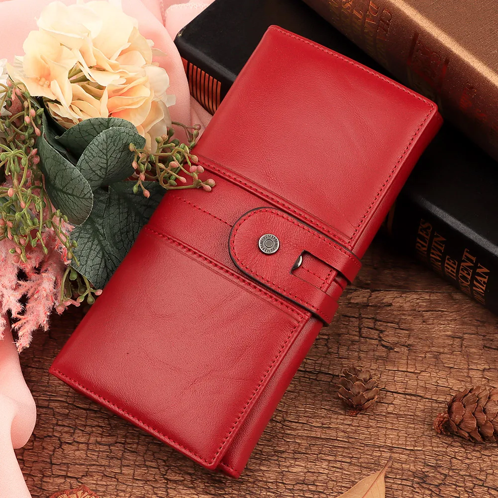 Genuine Leather Women's Wallet Fashion Coin Purse For Ladies RFID Long Clutch Wallets With Cell Phone Bags & Card Holder