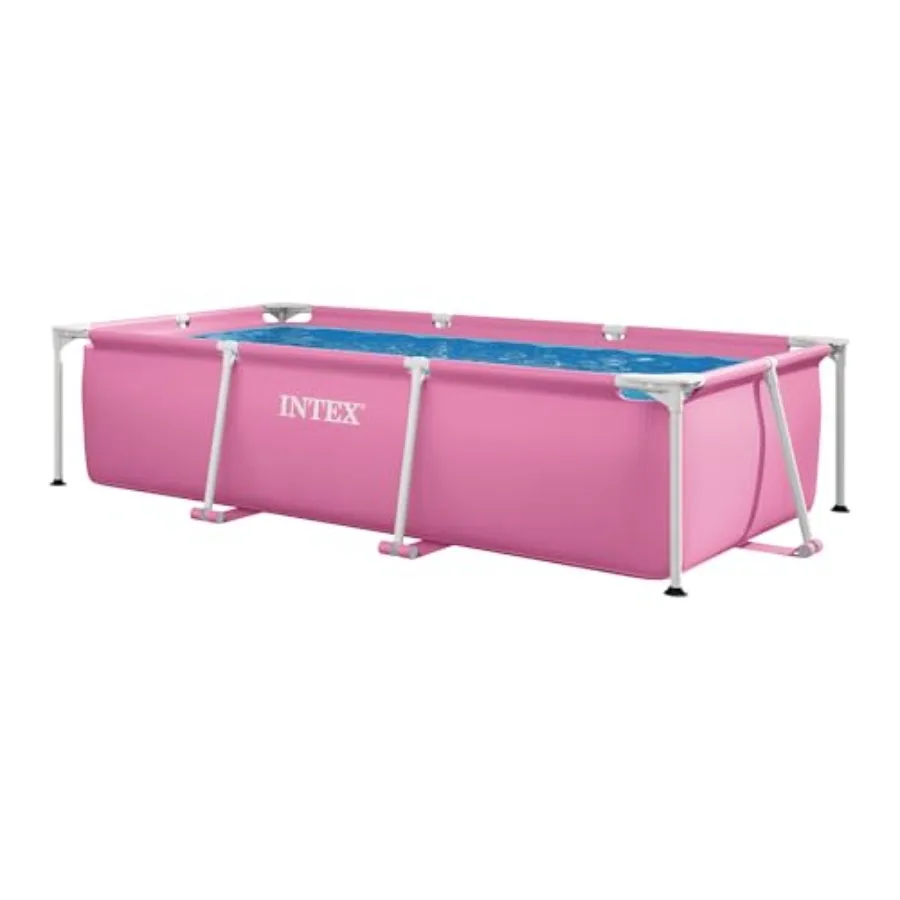 Above Ground Swimming Pool with Rectangular Steel Frame, Pink, 8 ft 6 in x 5 ft 4 in x 26 in, Durable Corrosion-Resistant Mater