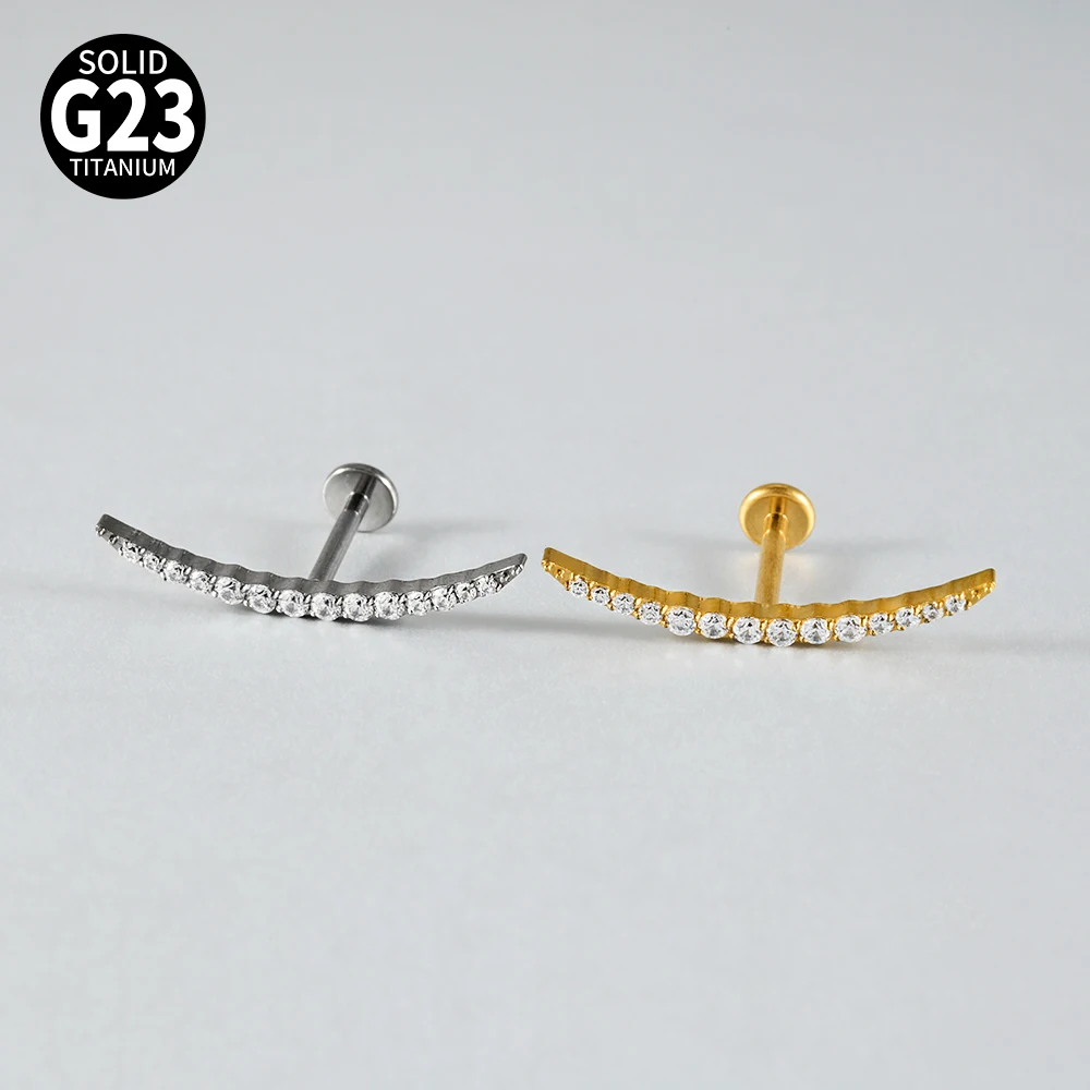 1 Stück Halbmond-Ohrring mit vielen Zirkonia-Steinen, 16G G23 Implantat-Titan, CZ-Pavé, flache Rückseite, für Knorpel, Tragus, Conch, Rook – Detail 8