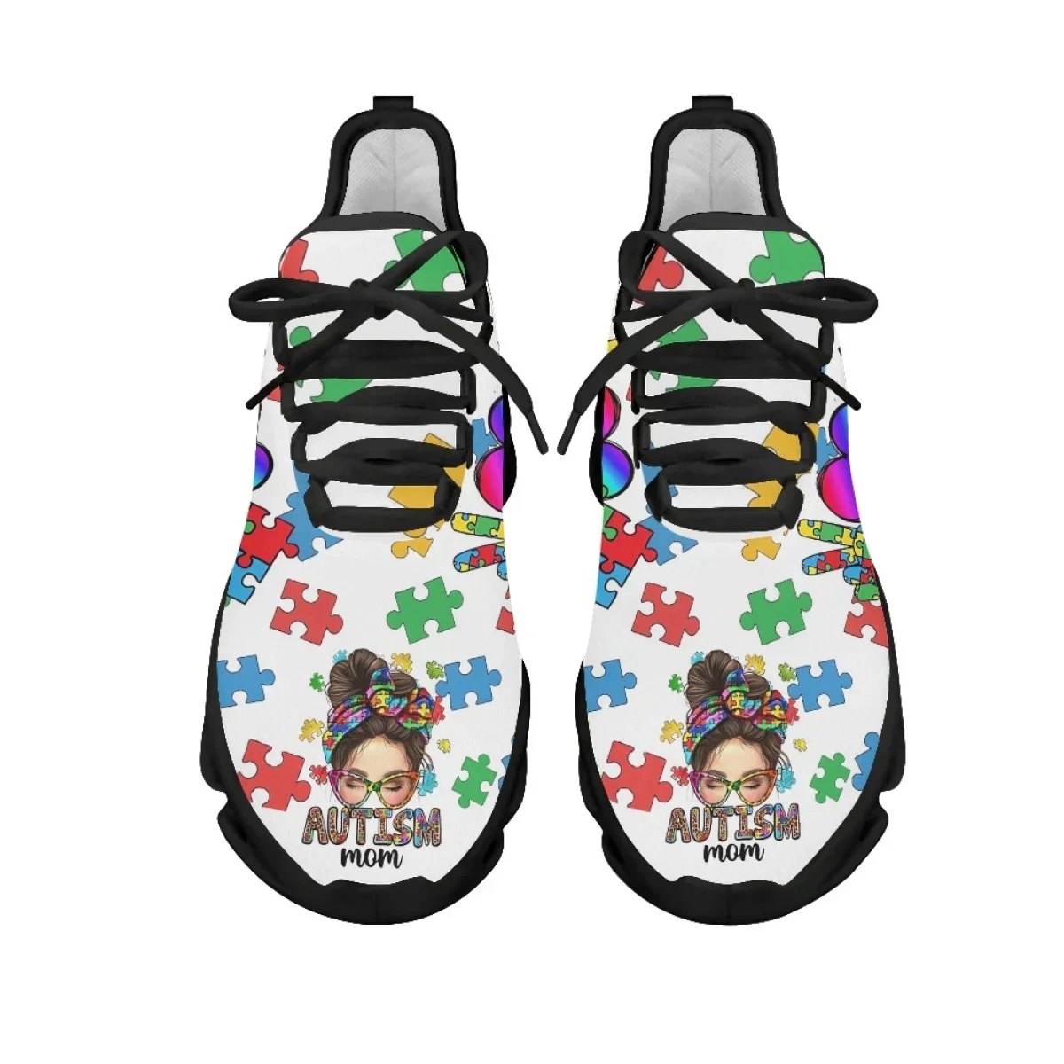Female Colorful Autism Awareness Print Leisure Lace Up Sneakers Breathable Women Light Flats Footwea Outdoor Work Running Shoes