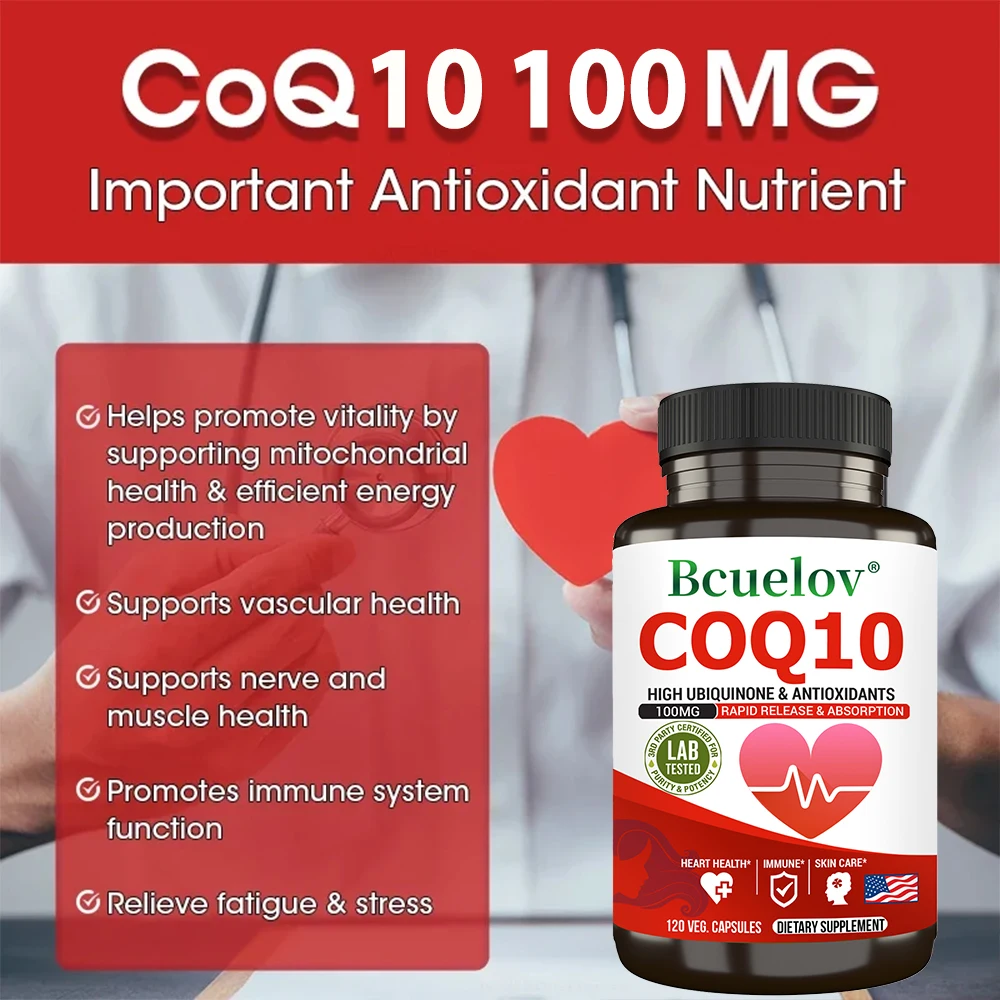 مكمل CoQ10 Coenzyme Q10 100mg - سريع الإصدار وامتصاص سريع - مضاد للأكسدة لطاقة القلب المناعي (120 كبسولة)