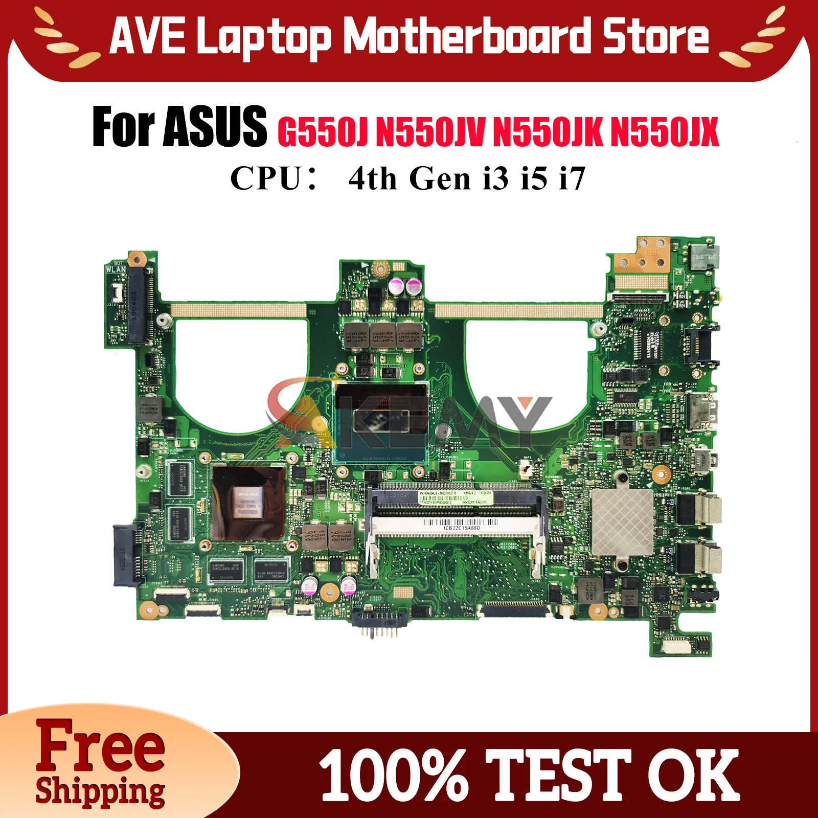 N550JV Laptop Motherboard For ASUS ROG N550JV N550J N550JK N550JX G550J Notebook Mainboard With i3 i5 i7 CPU 100% tests OK stk