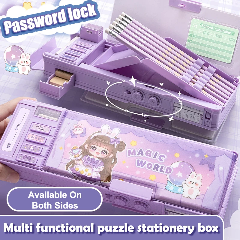 Cartoon Creative Multifunctional Pencil Case Elementary Students Large Capacity Stationery Box Double-layer Pencil Case Gifts