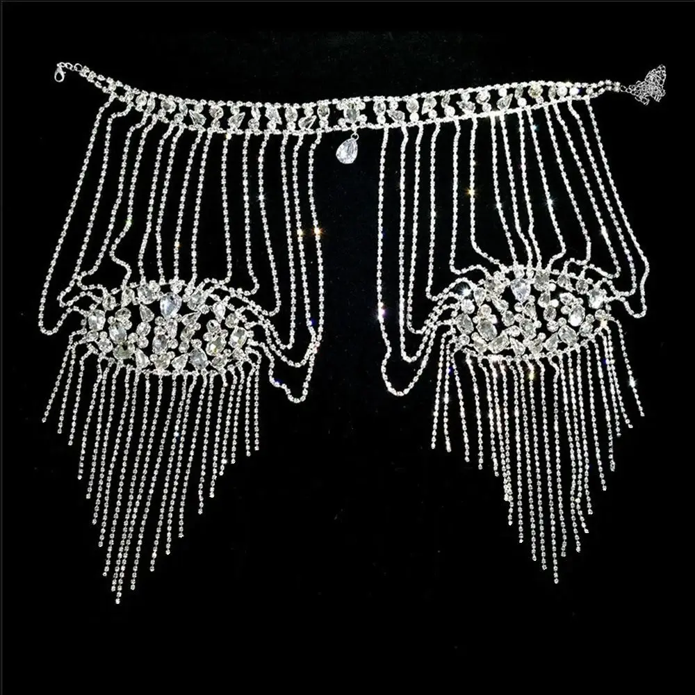 Luxurious Design Rhinestone Shoulder Necklace Elegant Multi-layer Fringed Women Shoulder Chain Retro Style Easy To Wear