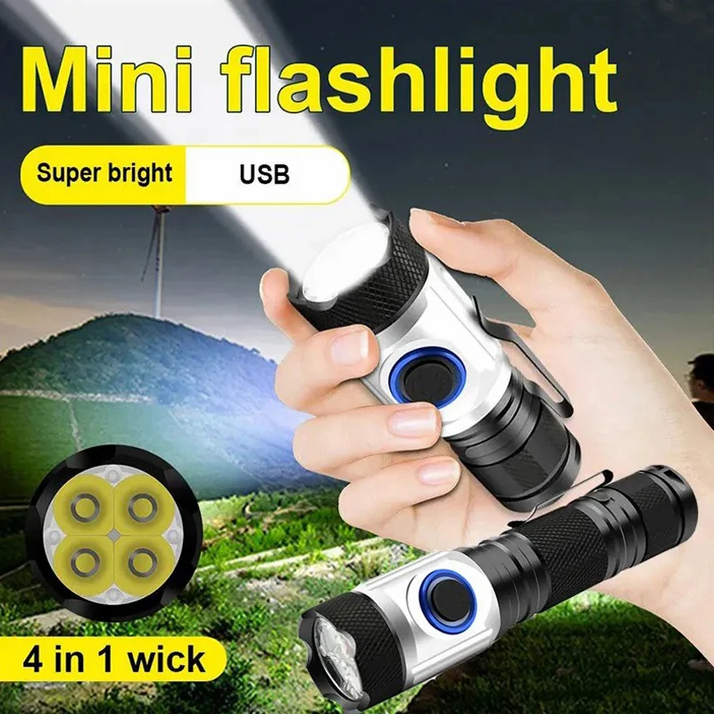 

F2 Super Bright LED Mini Flashlight 4*XPG LED Tactical Torch Outdoor Waterproof Camping Lamp Use 18350/18650 battery Flashlight