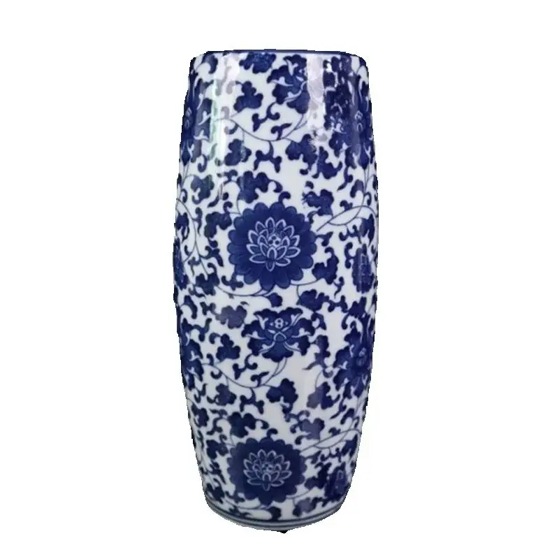 

Chinese Old Porcelain Blue and white entwined lotus pattern pen holder vase Hand-Painted Decorative Ceramic Collectible