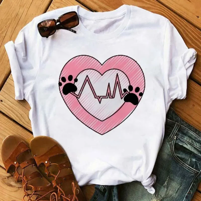 Fashion Women Dogs Paws T Shirt Peace Love Dogs Funny Casual O-neck Short Sleeves T-shirt Summer Kawaii Female Tee Shirt