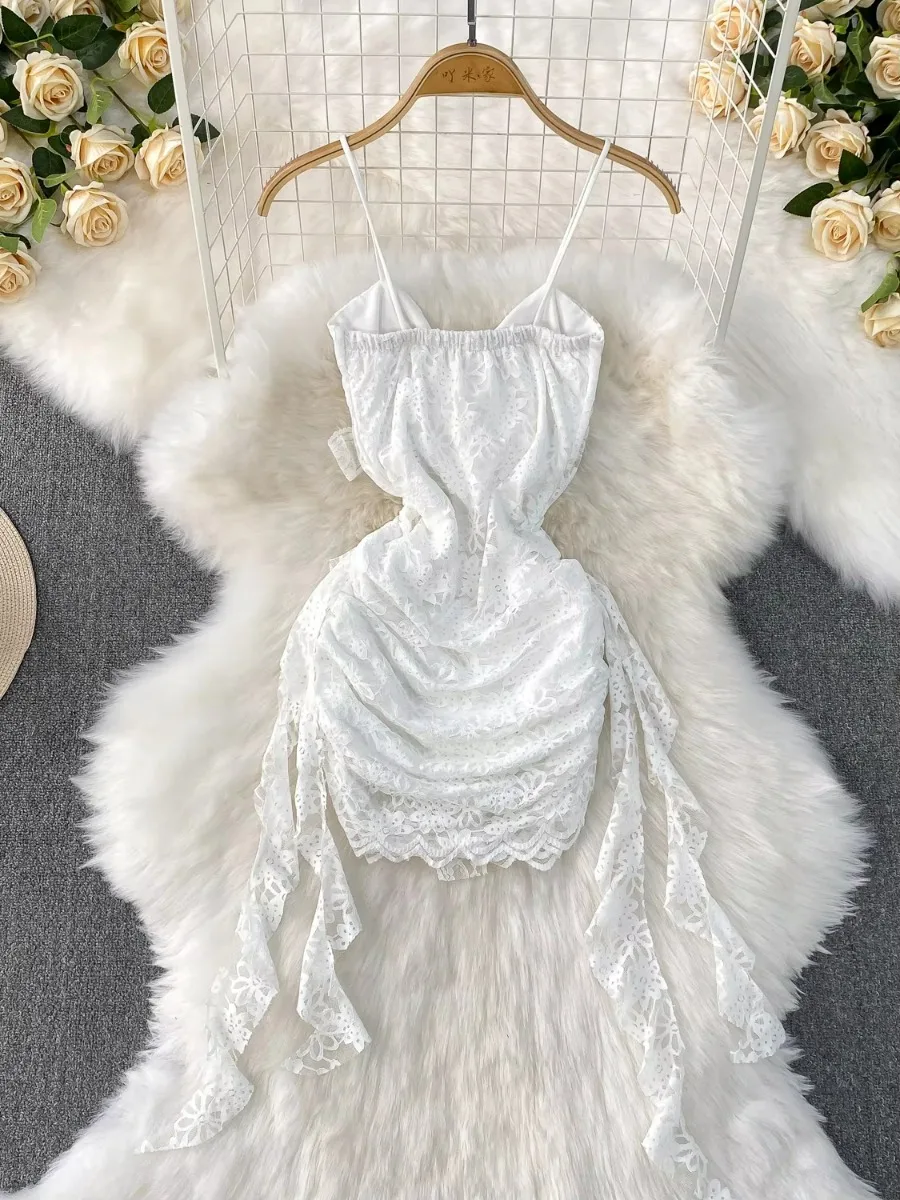 SSTss Hottie moda Sexy corte bajo encaje Streamer vestido con tirantes mujer novedad de verano Falda corta ajustada vestidos Nini