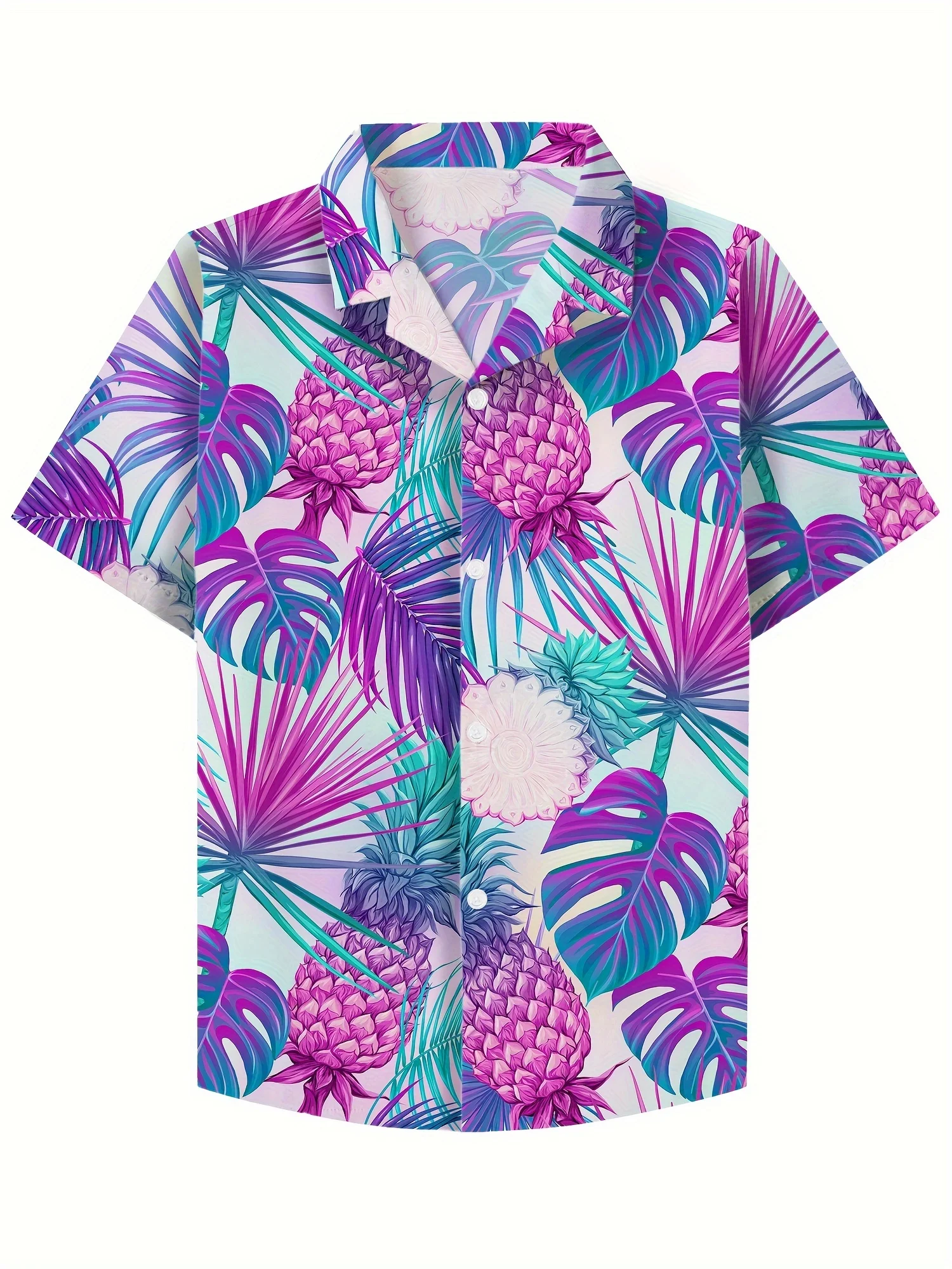 Boy\'s Shirt Pineapple Pattern Hawaii Shirt Boy Short Sleeve Casual Clothes Button up Loose Breathable Tops Summer Holiday Shirt