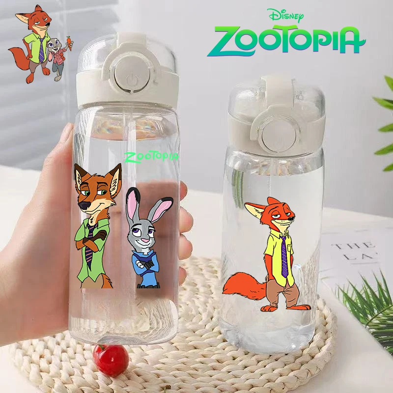 400ML Anime Zootopia Straw Cup Summer Boy Girl Children's Water Cup Food Grade Disney Cartoon Plastic Kettle Drop-proof Cup Gift