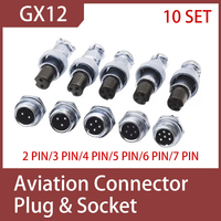 10 Pcs GX12 Connector Aviation Circular Connectors 2 Pin 3pin 4pin 5pin 6pin 7pin Male Plug& Female Socket 4 Core Fixed Rear Nut