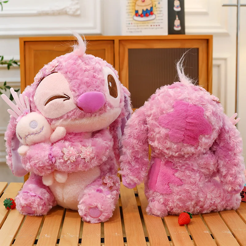 Hot New Disney Stitch Cherry Blossom Holding Golden Rose Plush Stuffed Animal Soft Cute Kawaii Pillow Doll Girls Birthday Gift